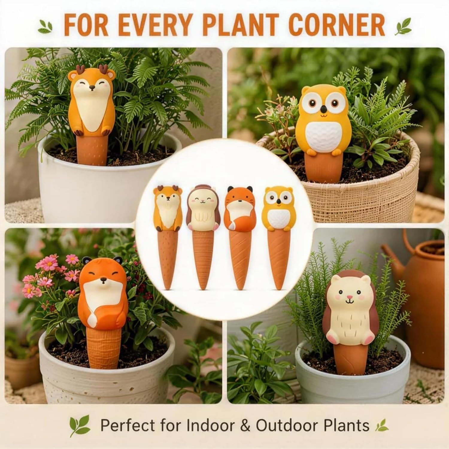 Terracotta Watering Spikes, Self Watering Globes Cute Animal Design Plant Waterers, Automatic Irrigation Stakes for