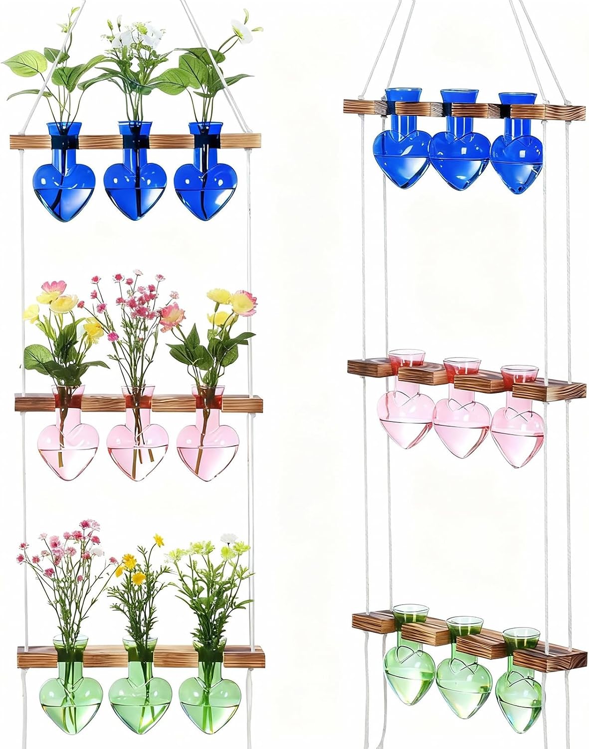 Leinuosen Wall Hanging Plant Propagation Stations Mother Gifts for Her Plant Lovers 3 Tiered 9 Heart Shaped Glass Vases