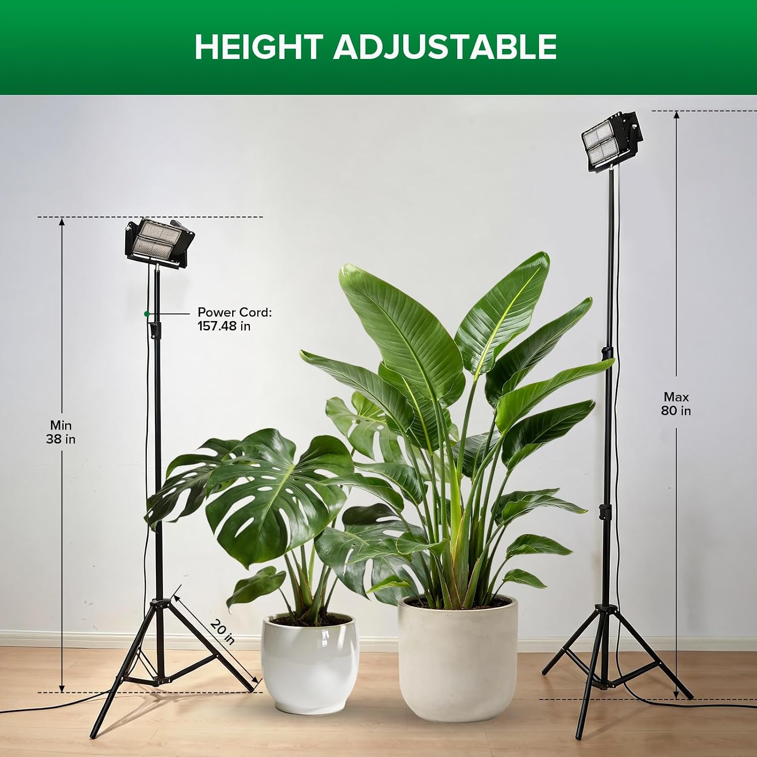 SANSI Grow Light for Indoor Plants, 100W IP65 Full Spectrum Tall Standing | 10000LM, CRI 95, High PPFD
