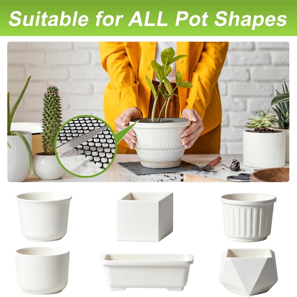 15.7"×157.5" Plant Pot Grid Set, Cat Proof Plant Protector, Cuttable Pot Soil Cover with Stakes, Breathable PE Mesh