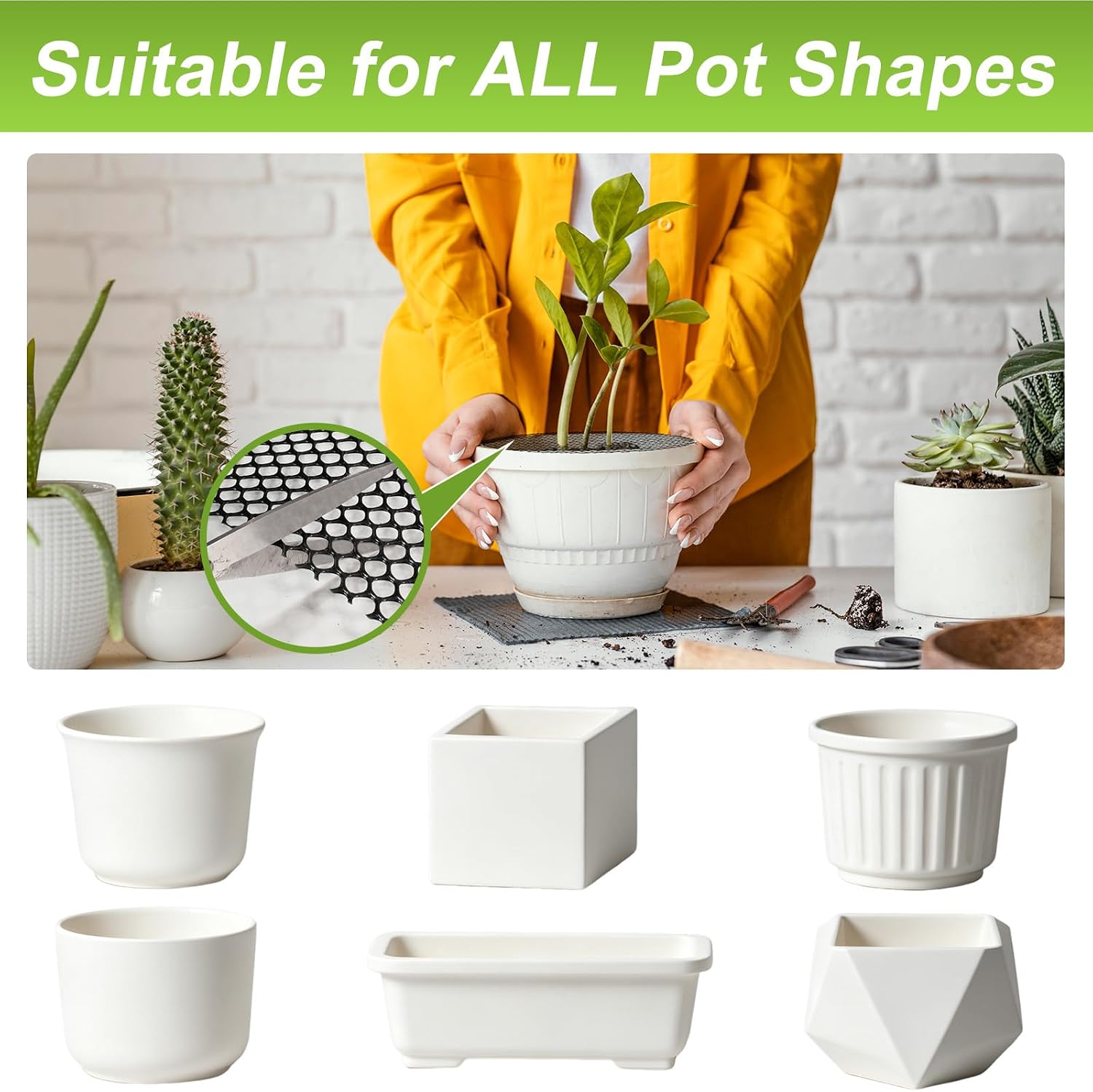 15.7"×157.5" Plant Pot Grid Set, Cat Proof Plant Protector, Cuttable Pot Soil Cover with Stakes, Breathable PE Mesh