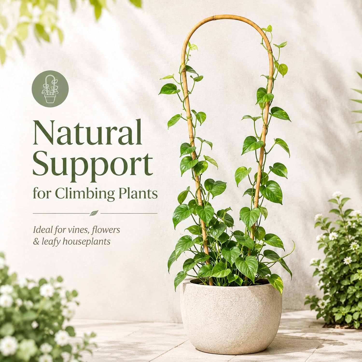 36in Natural Bamboo U-Hoop Trellis for Climbing Plants, 3 PCS | U-Shaped Plant Support Hoop for Potted Plants, Vines