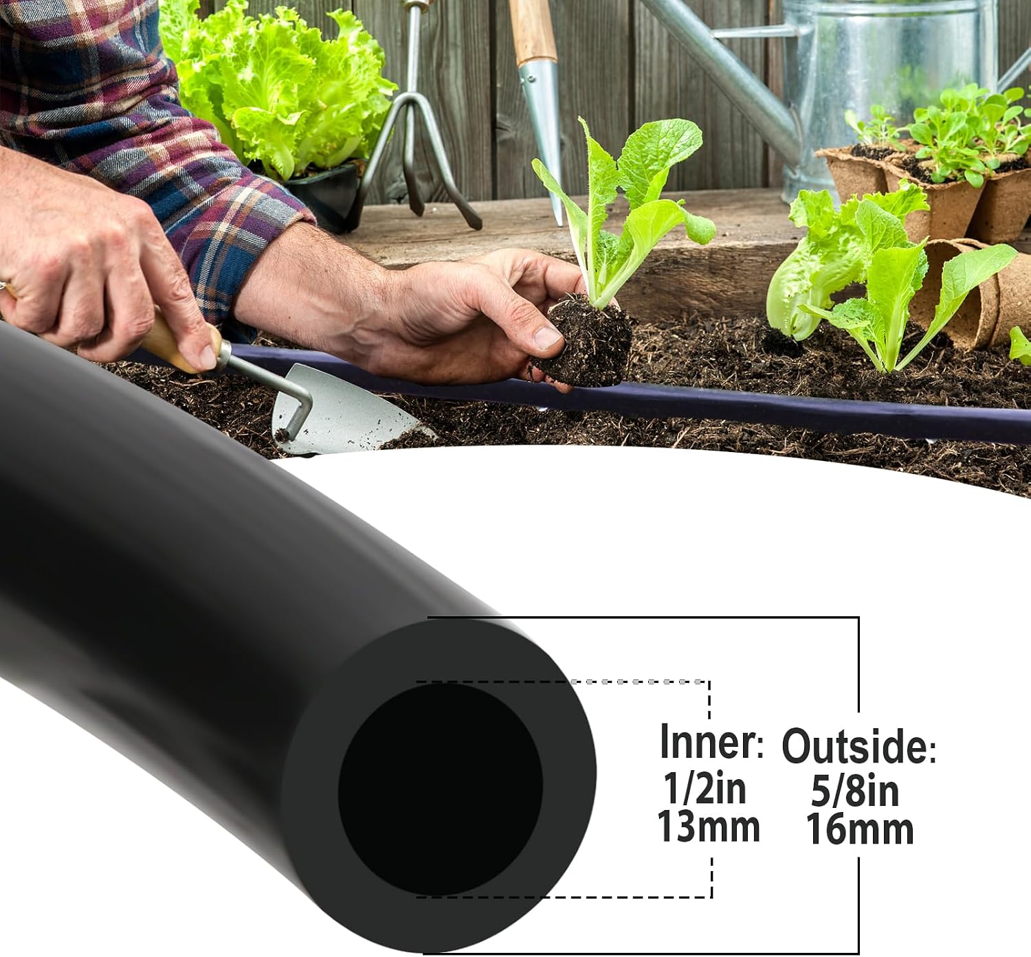 1/2 Inch Drip Irrigation Tubing-49.2Ft/15M Main Tubing Hose for Garden Irrigation System Kit, Plant Watering Irrigation
