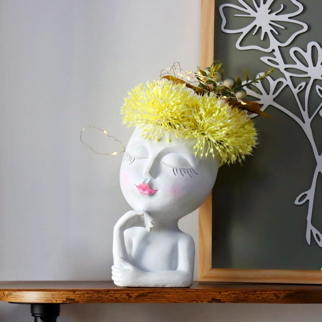 Face Planter,Head Planter,Girl Face Flower Pot For Indoor Plant Thinking,Small Unique Cute Plant Pot for Succulent