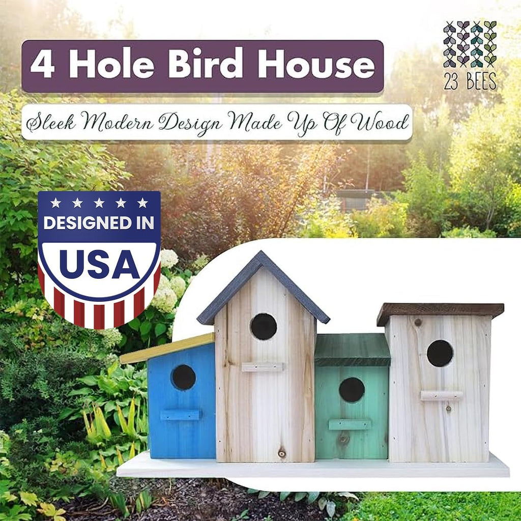 23 Bees 4 Hole Bird House for Outside/Indoors/Hanging, Kits for Children & Adults, Decorative Birdhouse &Home