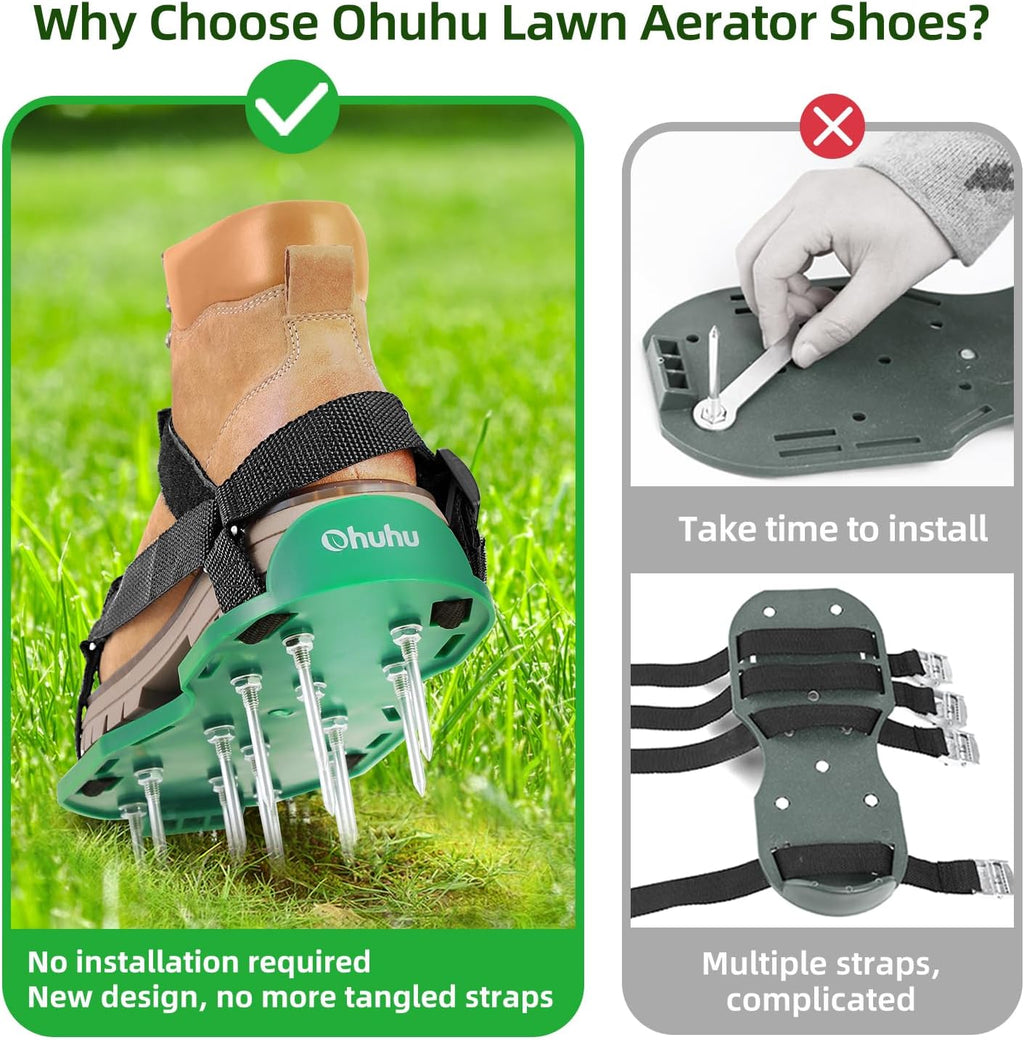 Ohuhu Lawn Aerator Shoes with Hook & Loop Straps, All New Unique Design Free-Installation Heavy Duty Spiked Aerating