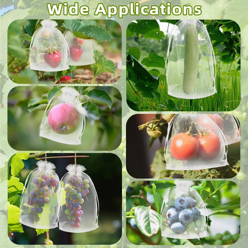 100Pcs Fruit Protection Bags 8''×12'' Fruit Netting Bags for Fruit Trees White Fruit Netting Cover Mesh Bags with