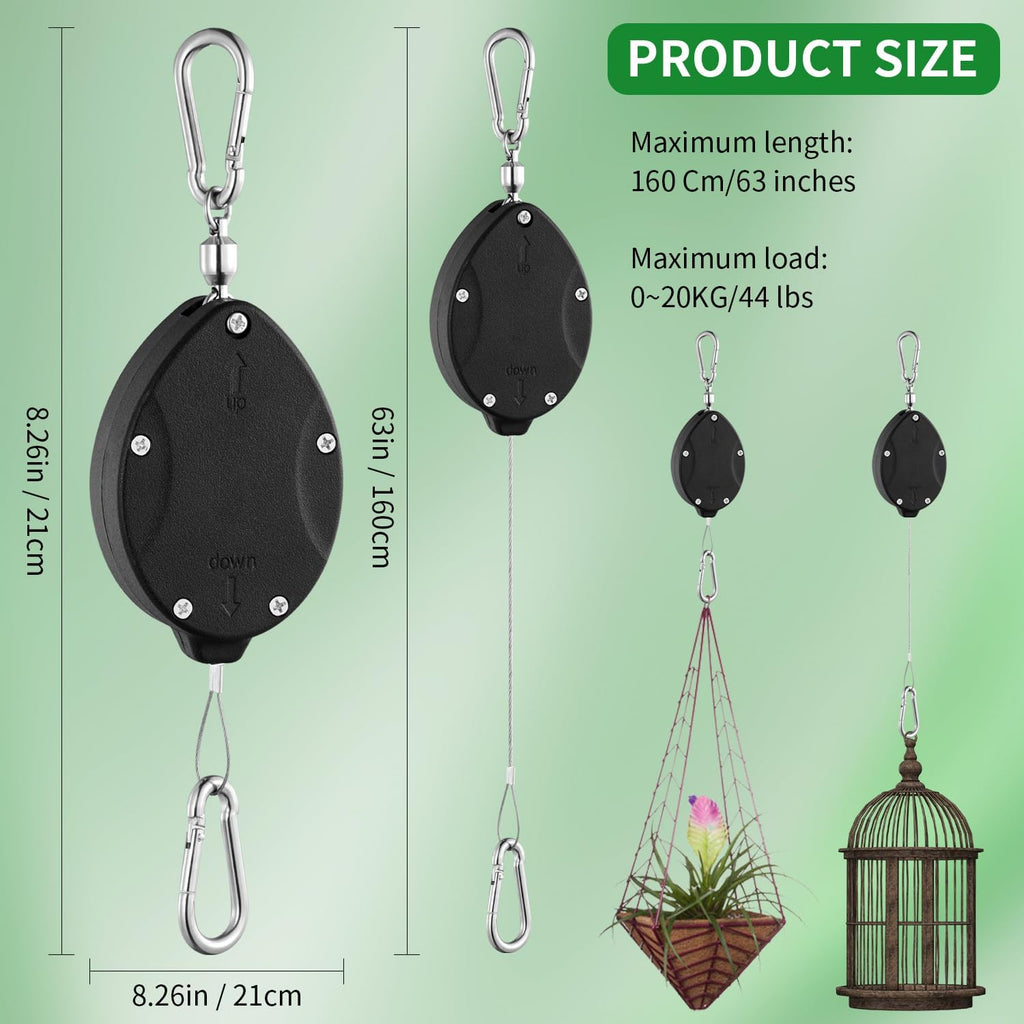 4 Pack Heavy Duty Plant Pulley, Retractable Plant Hanger with Steel Rope | 63" Stainless Steel Rope, Quick Lock