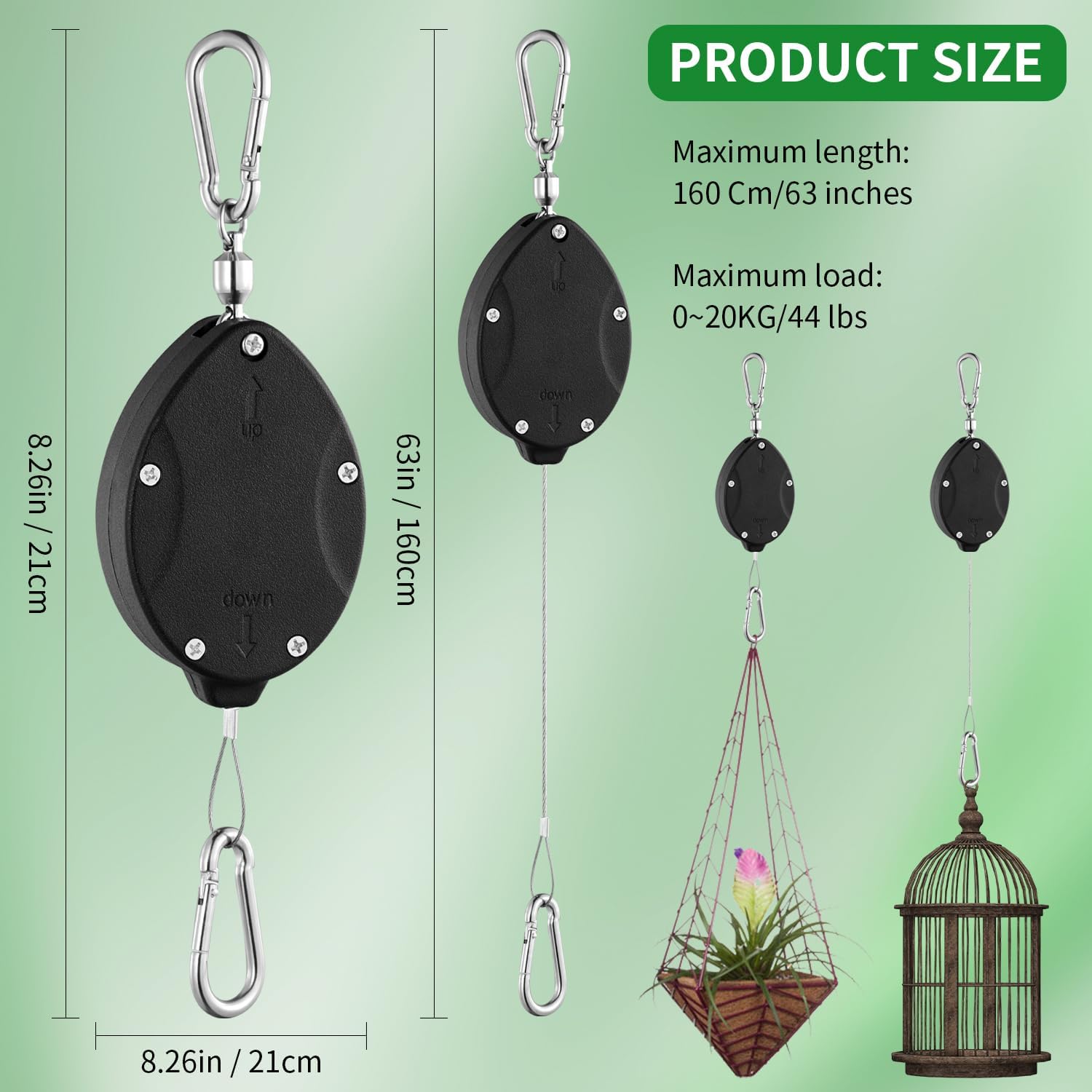 4 Pack Heavy Duty Plant Pulley, Retractable Plant Hanger with Steel Rope | 63" Stainless Steel Rope, Quick Lock