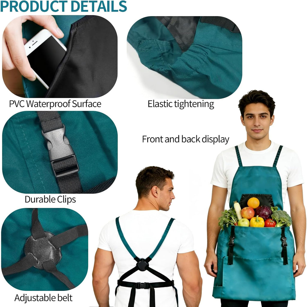Gardening Apron with Pockets - 600D Waterproof Cross Back Apron for Women, Equipped with Pruning Shears & Gardening
