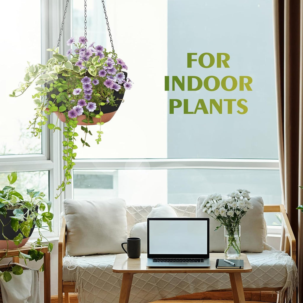Hanging Planters, Self Watering, Black 12 Inch 2 Pack with Drainage | Indoor Outdoor Use, Removable Drainage Tray