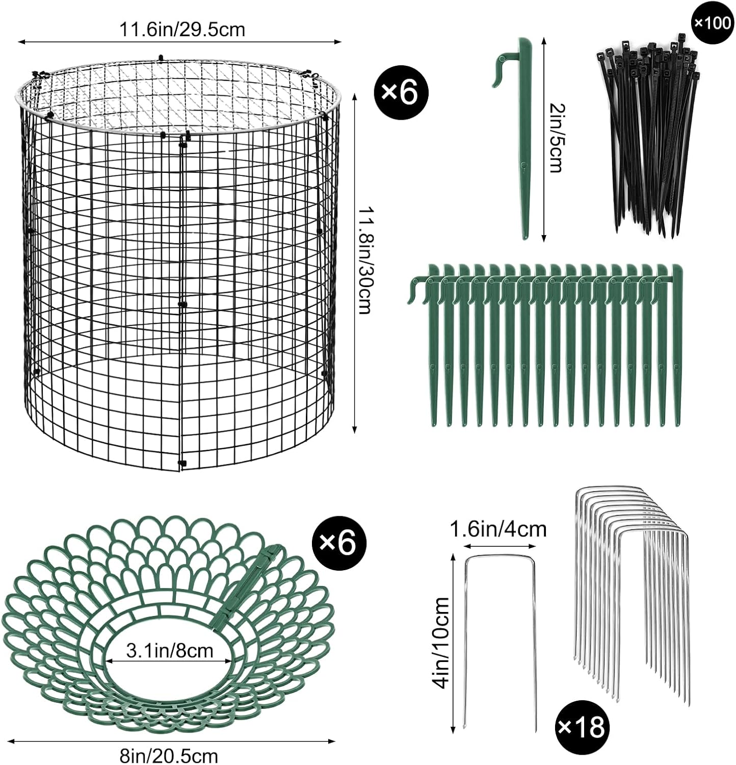 6 Pack Round Upgraded Strawberry Supports with Wire Covers Plant Protectors from Animal - All-in-One Garden Protection