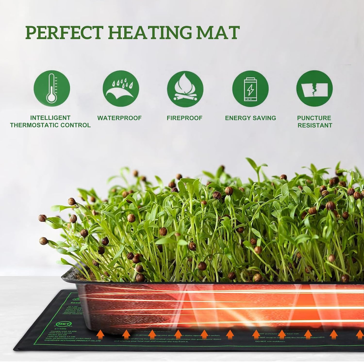 EAGLE PEAK 2 Pack Waterproof Seedling Heat Mat 10” x 20”, UL & MET-Certified Heating Pad for Seed Starting, Seed
