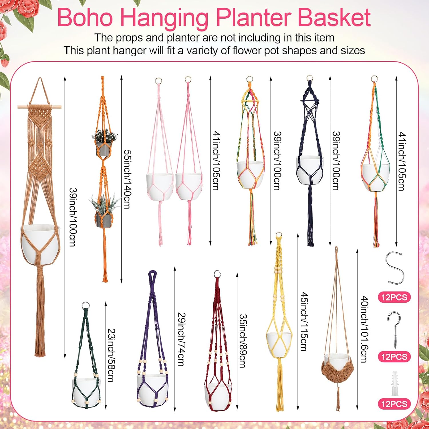12 Pcs Macrame Plant Hangers Macrame Hanging Planters for Indoor Plants Handmade Boho Hanging Baskets Flower Pots