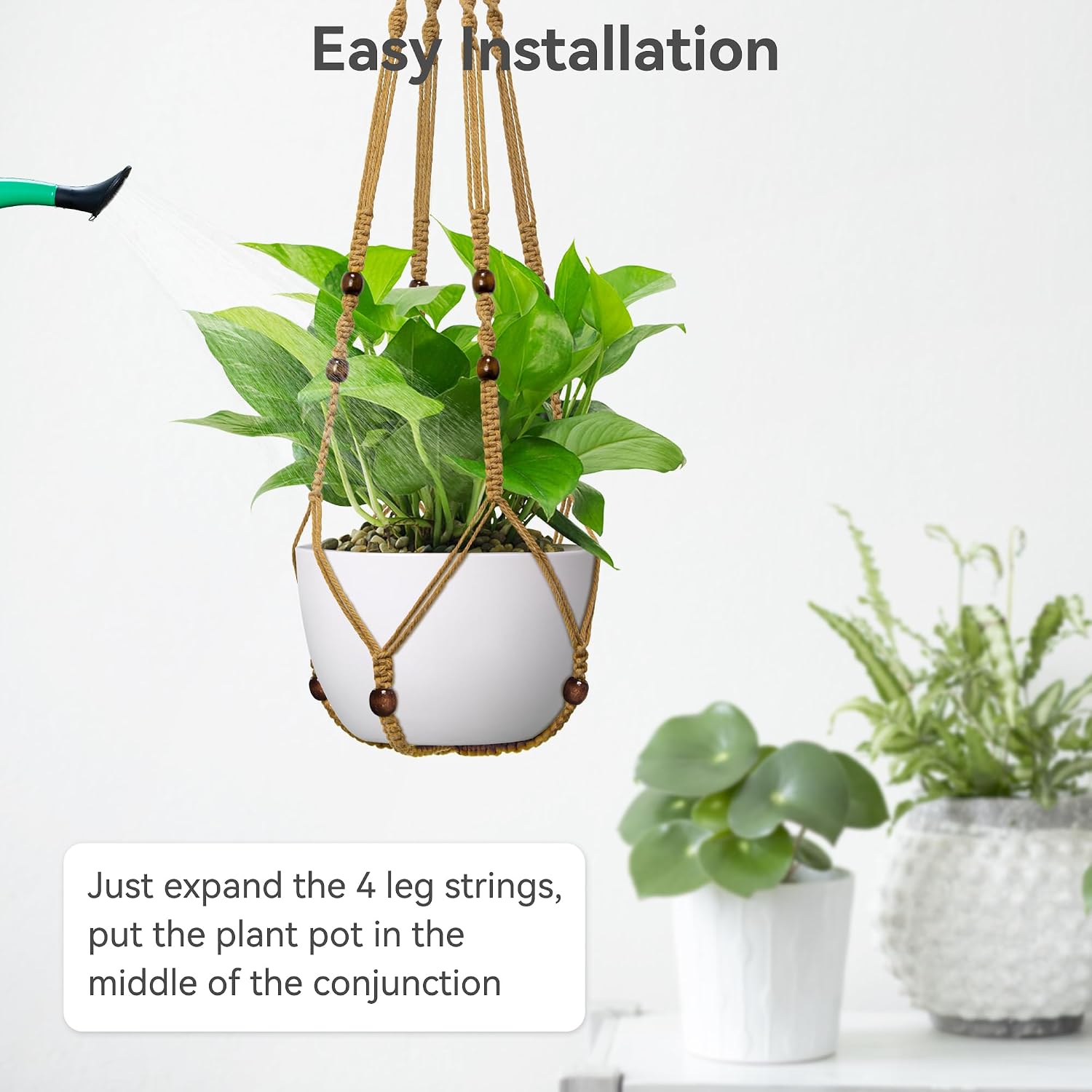 USLAI Macrame Plant Hanger, Fits 4 to 15 Inch Pots, 35 Inch, Brown, 3 Pack | Strong Hanging Plant Holder for Indoor