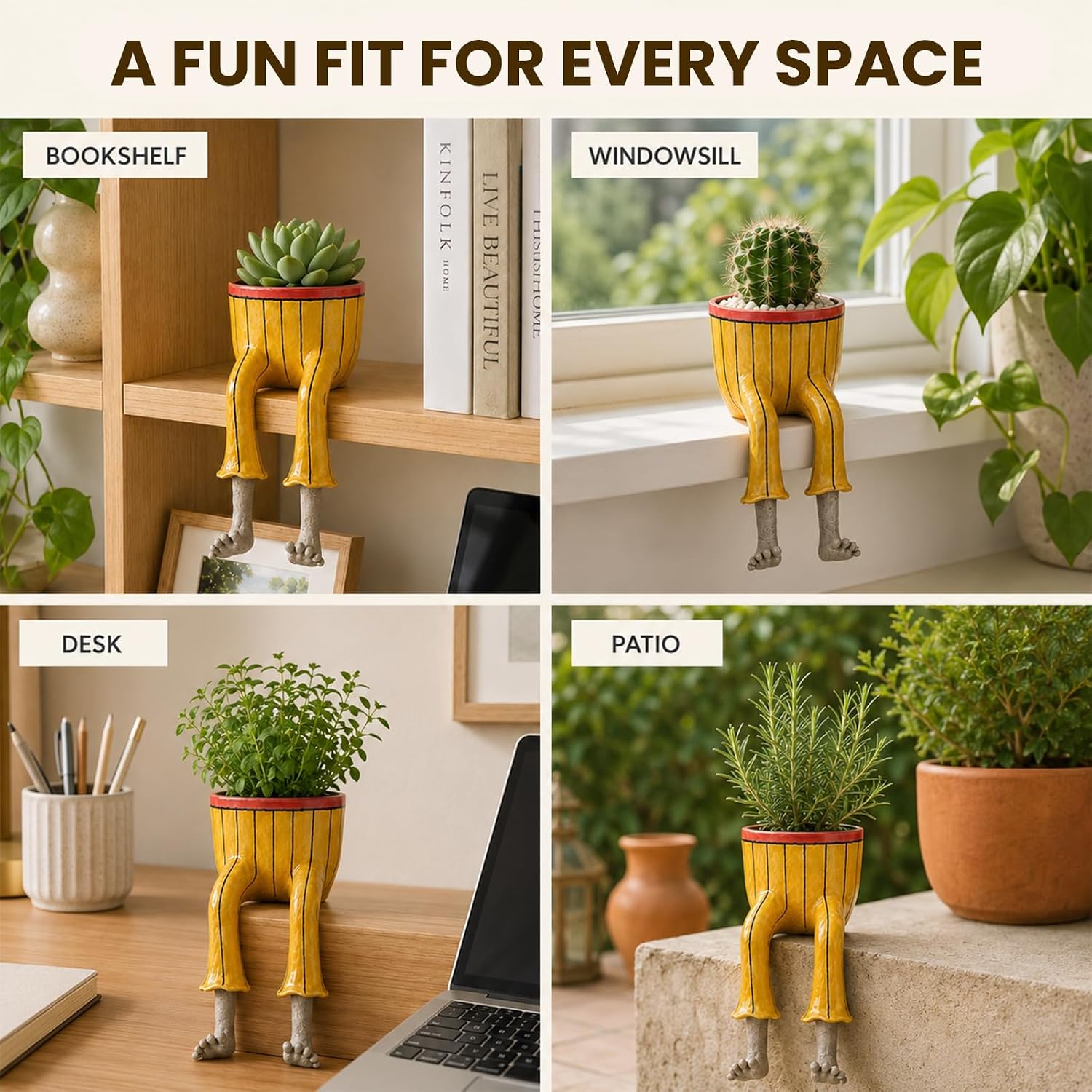 Creative Sitting Human-Shaped Flowerpots, Funny Plant Pot with Legs | Succulent Planters,Unique Resin Design，Cute