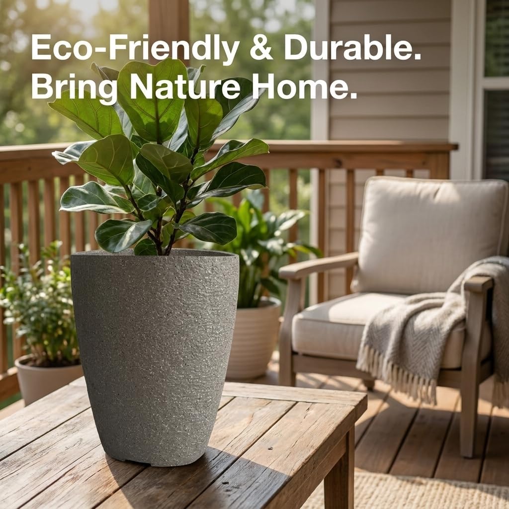 10 inch Garden Planter Lightweight Indoor Outdoor Pots with Drainage Hole for Potted Plants Flowers Greenery, Set of 2