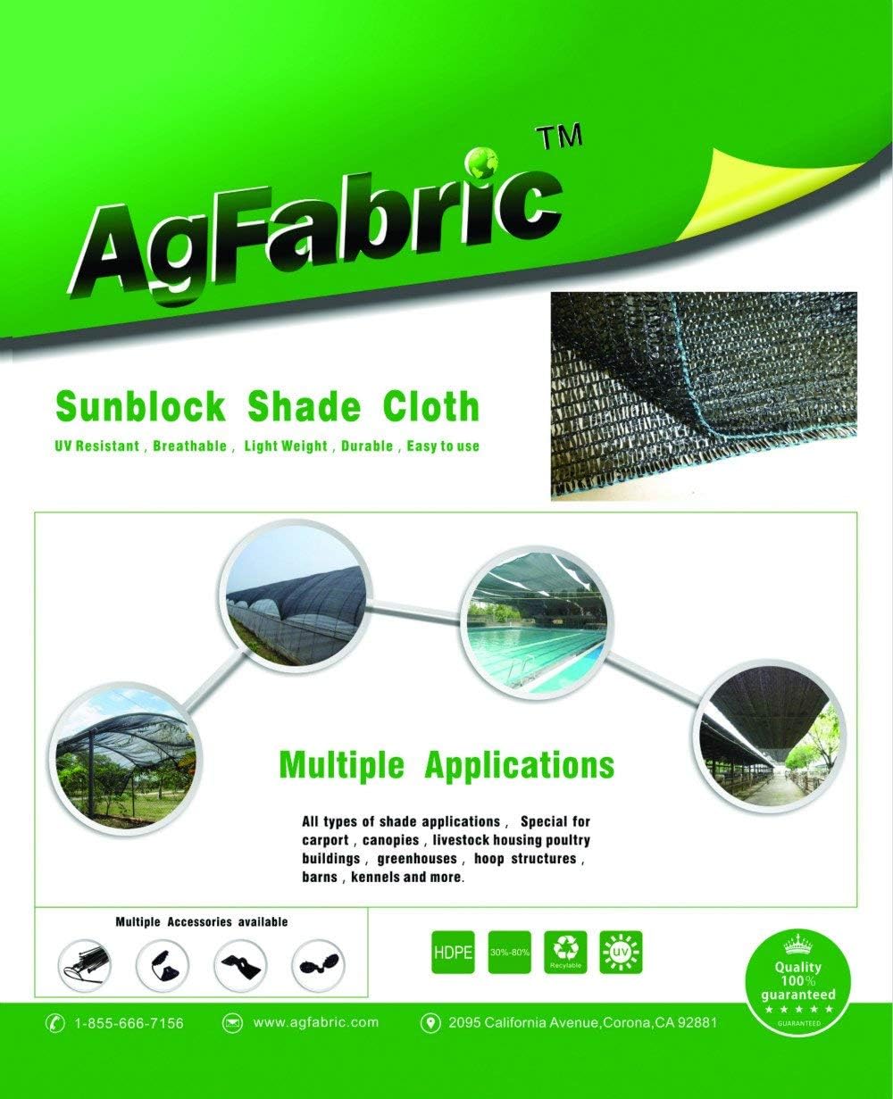 Agfabric 50% Shade Cloth 8 X 12ft Sun Shade Fabric Sunblock Shade Cloth Cover with Clips for Plants, Black