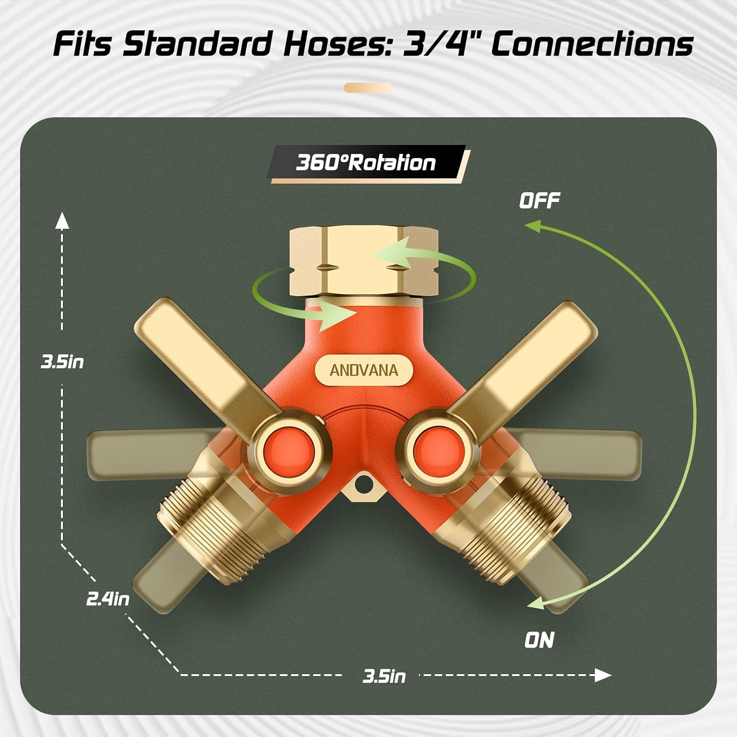 Hose Splitter 2 Way Heavy Duty, Garden Hose Splitter- Full Metal Body Y Type with Dual Shut Off Valves, 3/4" Standard