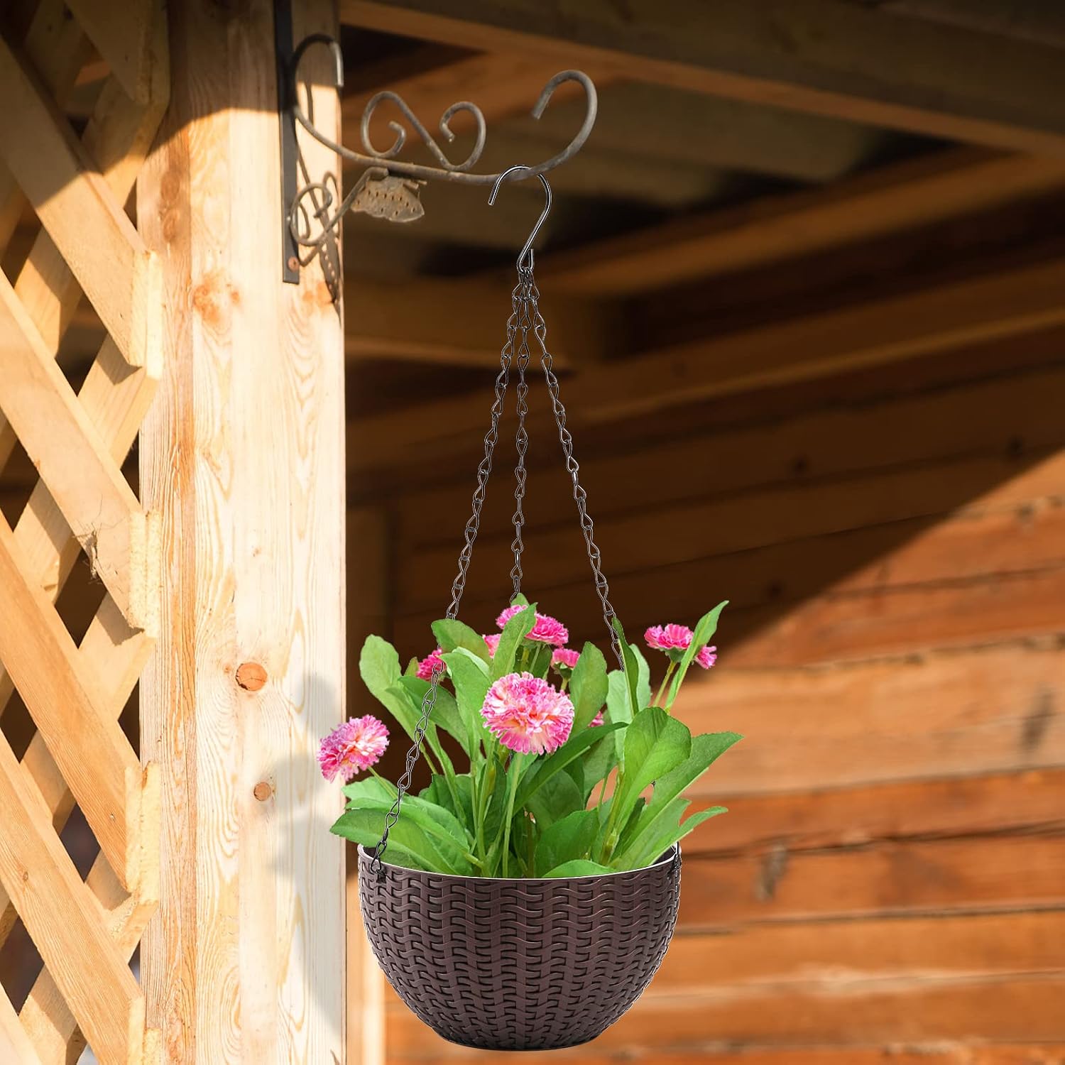 Foraineam 4 Pack 8.2 inch Self-Watering Hanging Planters, Garden Flower Plant Pot Container, Hanging Basket Planter