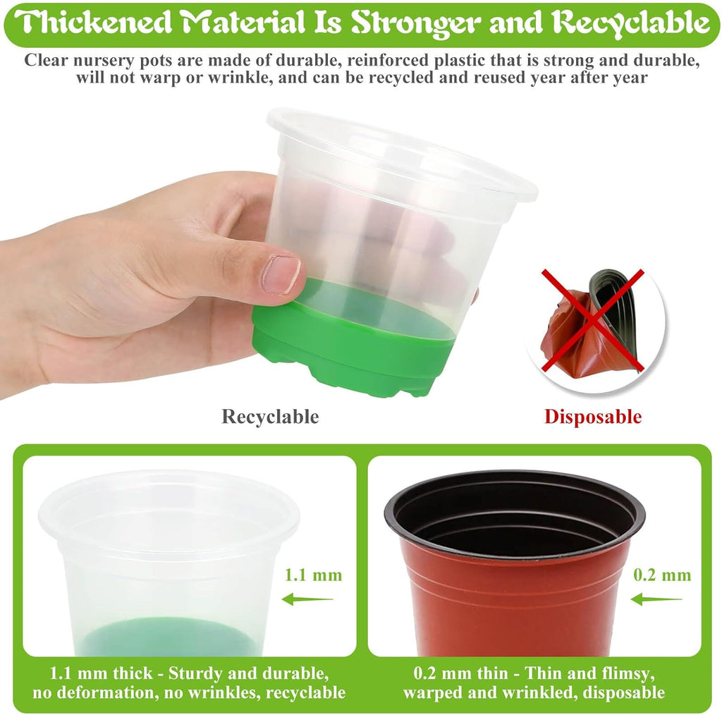 Caffox 51PCS Reusable Seed Starter Kit Includes 26 Packs 3 Sizes Clear Nursery Pots with Silicone Base, Repotting Mat