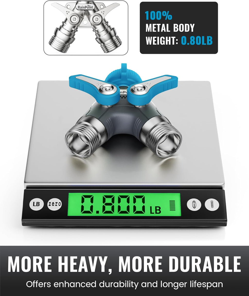 RAINPOINT Garden Hose Splitter 2 Way Heavy Duty,Water Hose Y Spigot Splitter with Shutoff Valves, 100% Metal Body