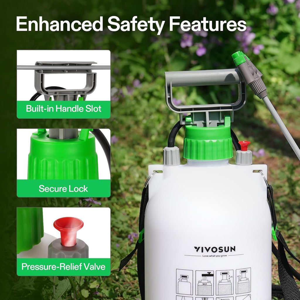 VIVOSUN 1 Gal/4L Pump Sprayer, Garden Water Sprayer | for Plants, Weeds & Lawn Care, with 3 Nozzles, 50'' Long Hose &