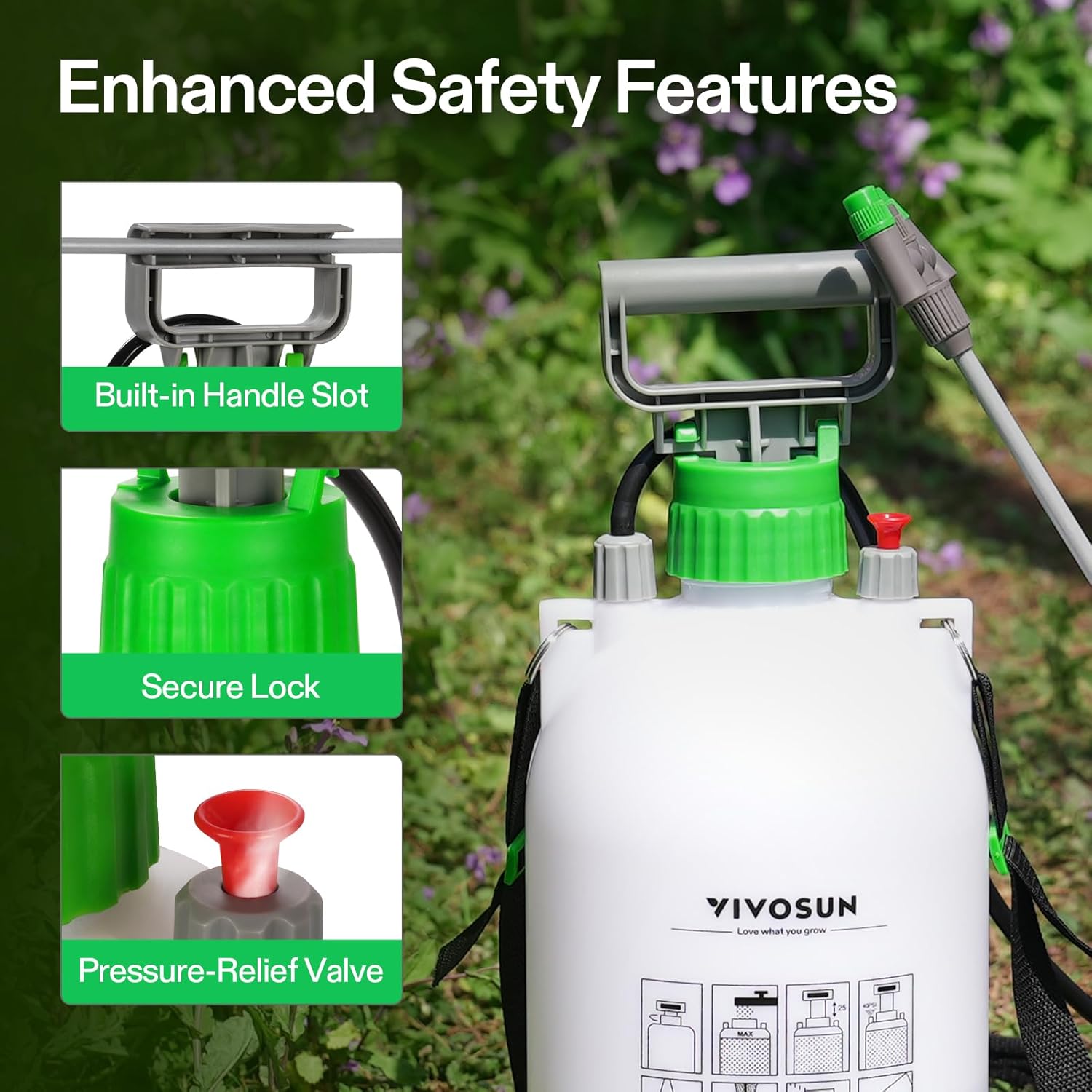 VIVOSUN 1 Gal/4L Pump Sprayer, Garden Water Sprayer | for Plants, Weeds & Lawn Care, with 3 Nozzles, 50'' Long Hose &