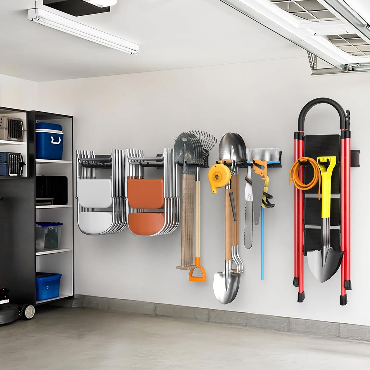 WALMANN Wall Mounted Garden Tool Rack Garage, Folding Chair Storage Rack | Heavy Duty, 11-Inch Tools Storage Hooks for