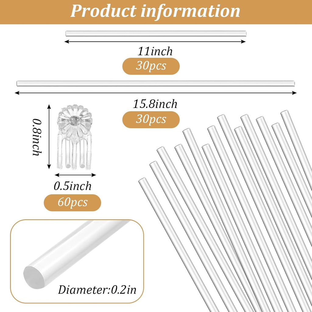60 Pcs Clear Acrylic Plant Support Stakes with 60 Clips 15.8 & 11 Inch Reusable Plant Holder Stick Garden Stakes for