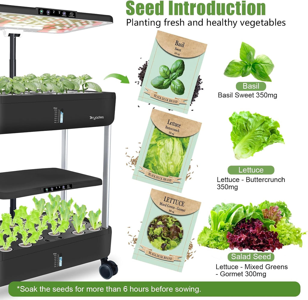 Large Hydroponics Growing System Kit,44-Pod with 3 Seed Packs | Includes Basil, Buttercrunch Lettuce & Gourmet Salad
