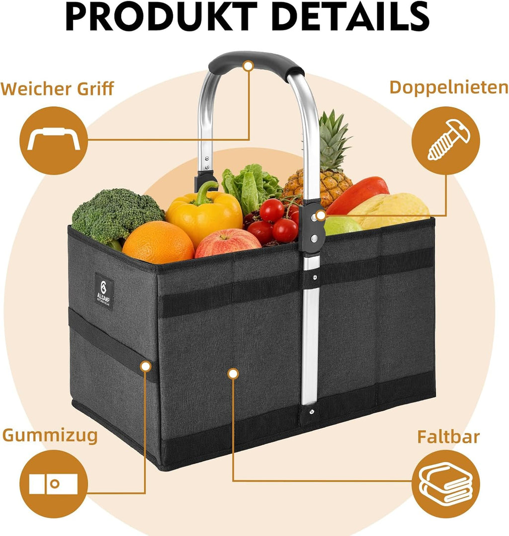 ALLCAMP Collapsible Basket - Folds to 9.8" L x 9.6" W x 2.75" H | 27L Large for Picnic, Grocery, Laundry | Portable