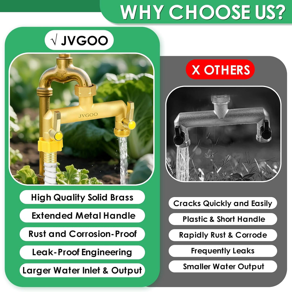 Garden Hose Splitter, Brass 2 Way Hose Splitter, 3/4" Water Hose Splitter 2 Way Heavy Duty with Metal Shutoff Valve and