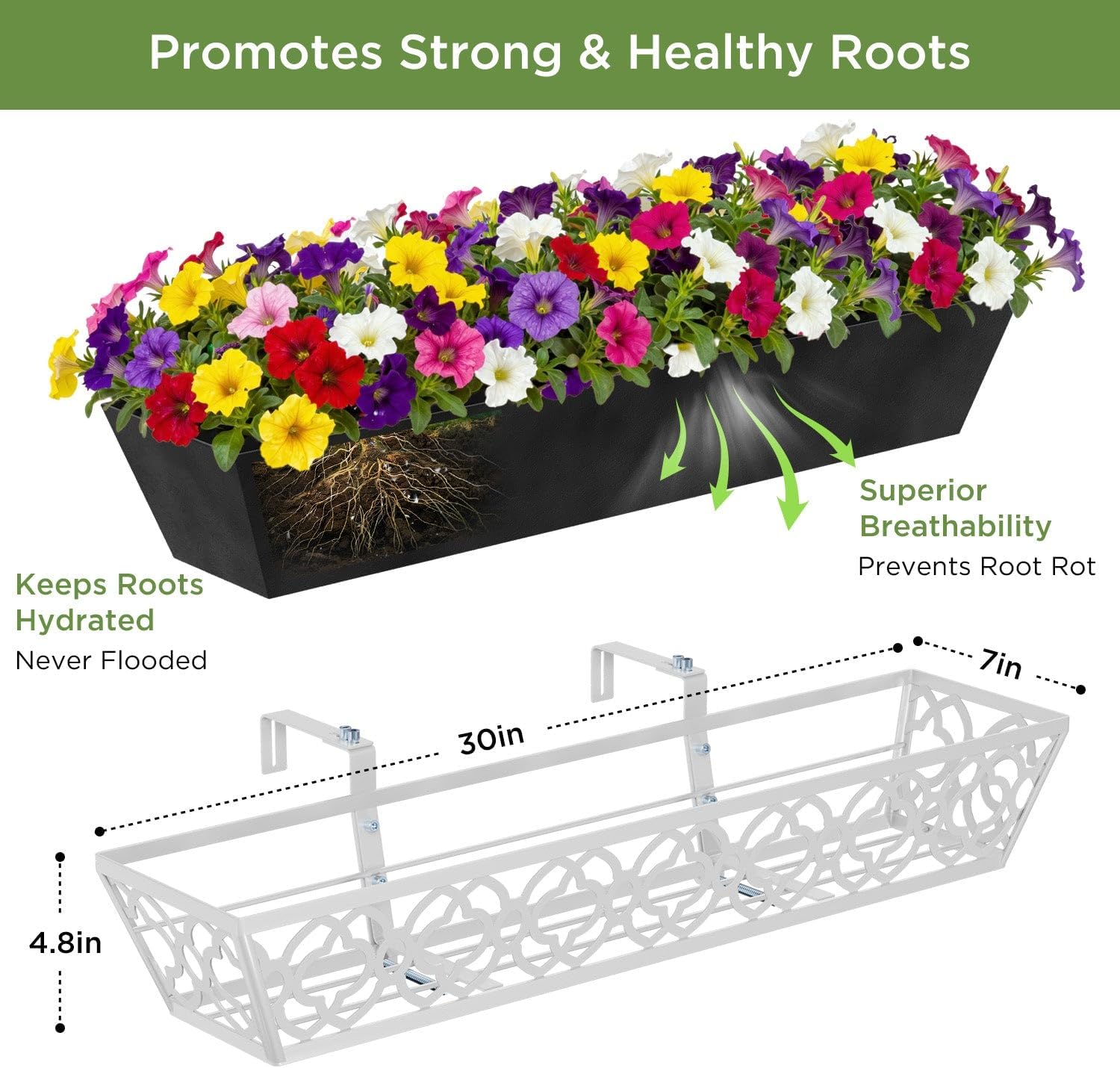 HFHOME 2 Pack 30 Inch Railing Planter Boxes with Adjustable Brackets & Non-Woven Fabric Liner Adjustable Gray Metal