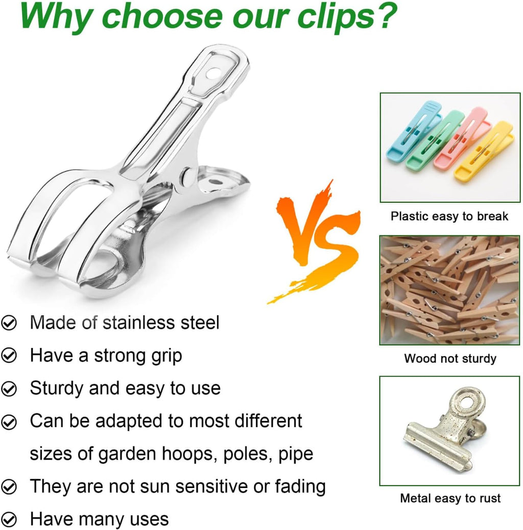 60 Pack Large Garden Clips for Netting, Clamps with 2''Jaw Opening | 3.3'' Stainless Steel Greenhouse Clamps for 3/4"