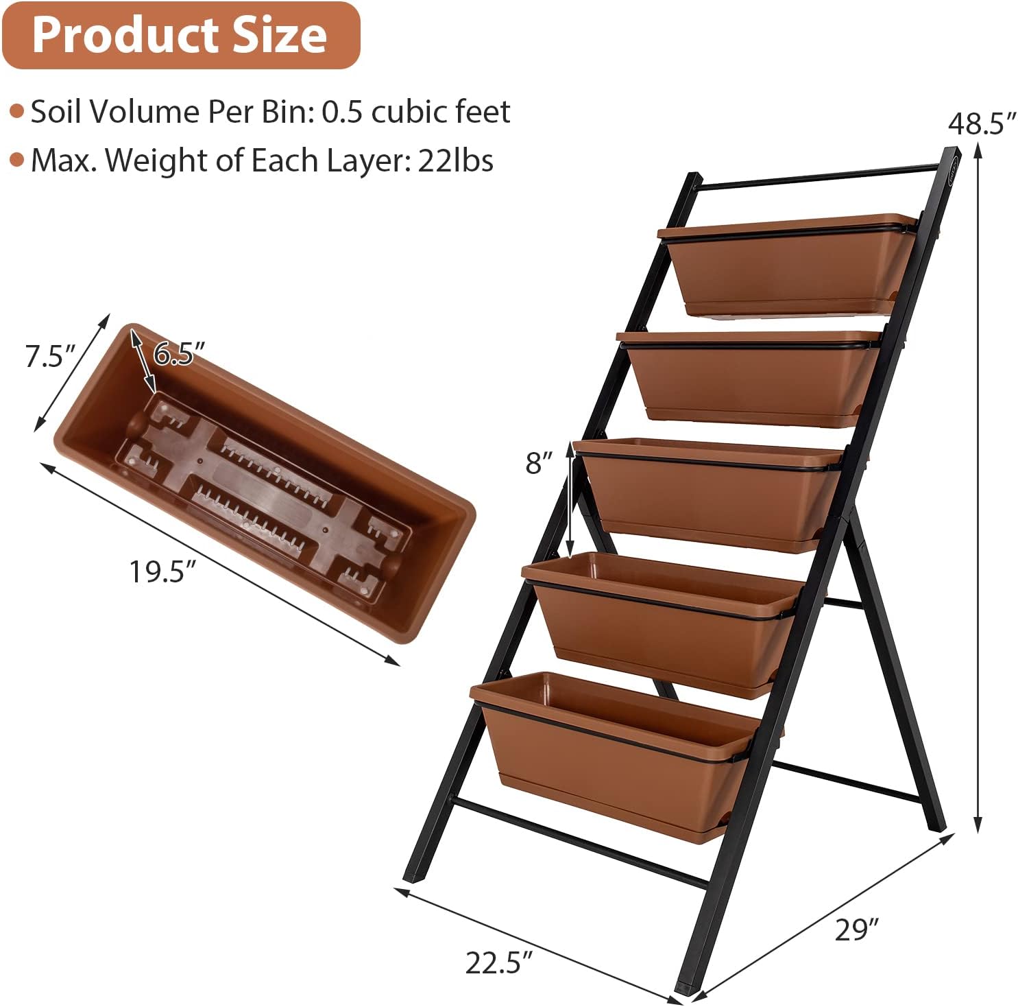 GIANTEX Set of 2 Vertical Planter Raised Bed, Elevated Garden Beds with Water Drainage Hole, Freestanding 5 Container