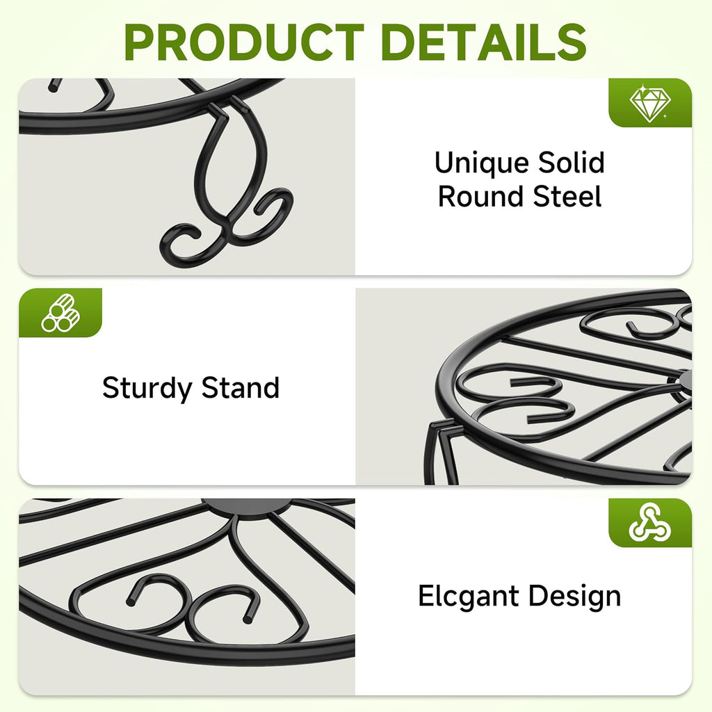 NSYOOMH 3-Pack Sturdy Plant Stands for Outdoor & Indoor Use, Heavy Duty Rustproof Metal Pot Stand Holder, Single Short