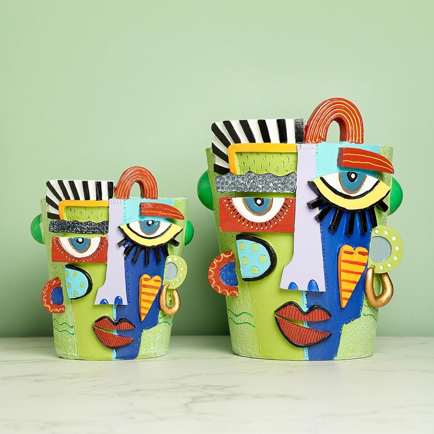 Picasso Abstract Face Planter Pots Funky Head Planters for Indoor Plants Colorful Flower Vase with Drainage Hole for