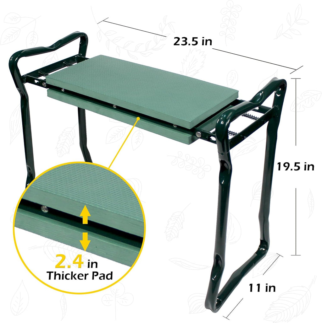MaxWorks 50921 Folding Garden Kneeler Stool with 8 inch Wide Kneeling Pad, with 1 Tools Pouch for Planting and Gardening
