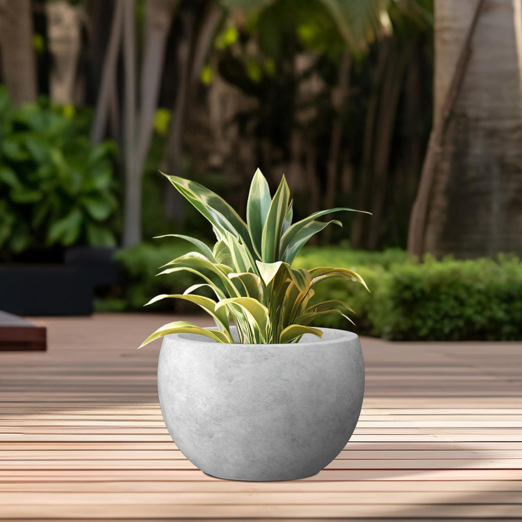 Kante Accent Round Bowl Pale Gray Concrete Planter 15.7" Dia, Outdoor | Rubber Plug for Indoor, Drainage for Garden