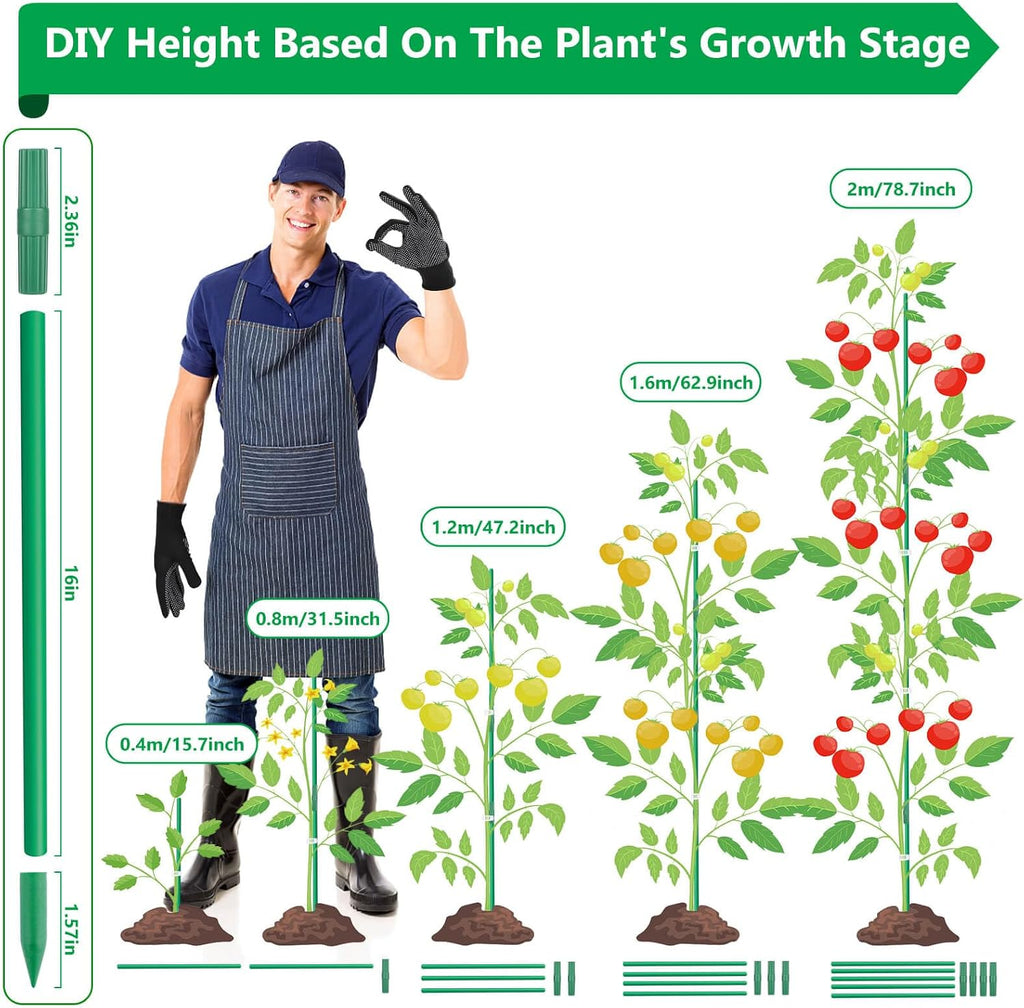 Lezmarket 80 Pack Garden Stakes(16" Each), Plant Support Stakes, DIY 4ft 5ft 6ft 7ft Sturdy Fiberglass Plant Sticks