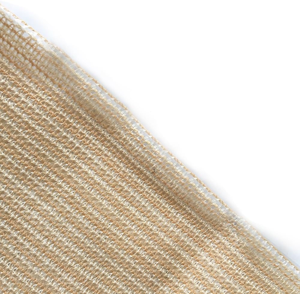 Shatex 90% Sun Shade Fabric, 12x16ft Sun-Block Net Mesh Shade with Clips for Pergola Cover Porch Vertical Screen, Beige