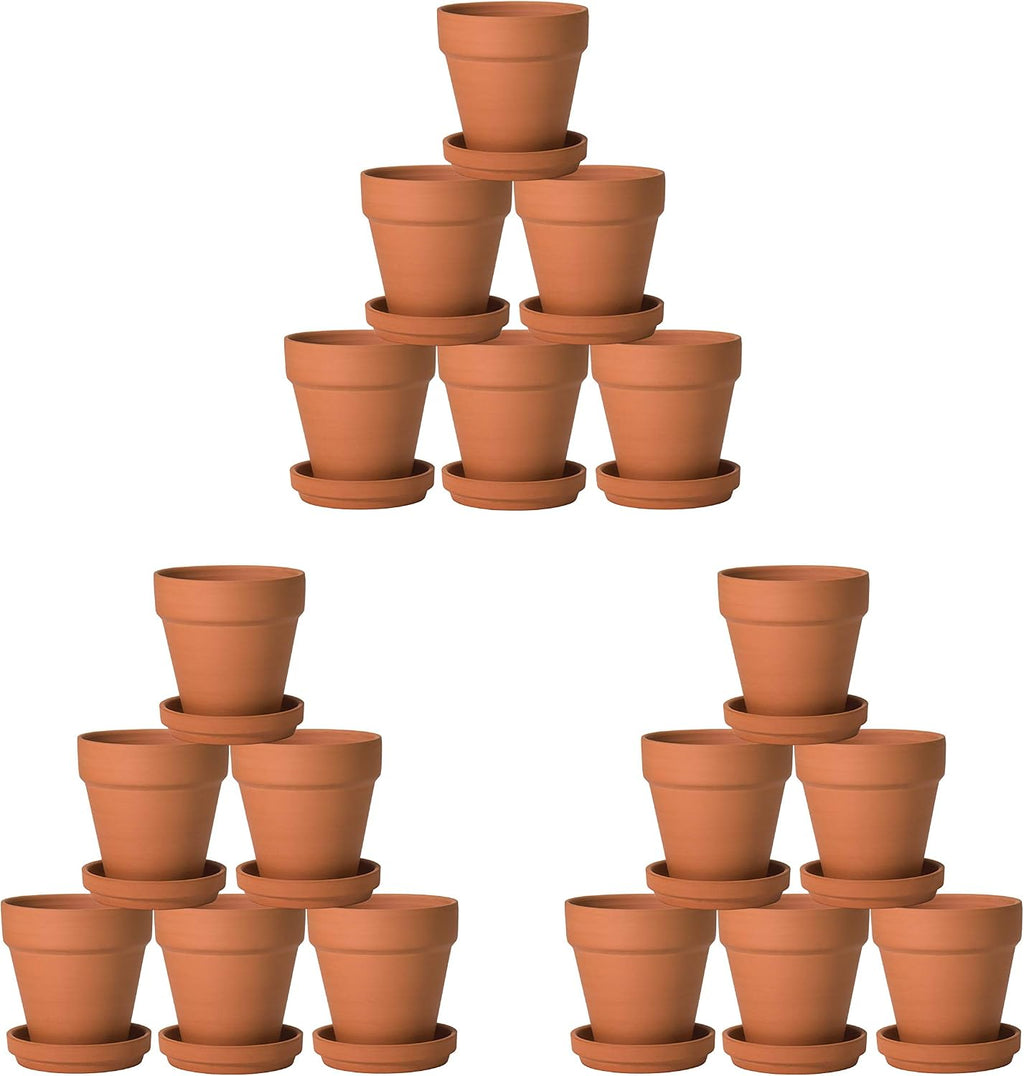 D'vine Dev 18-Pack Terracotta Plant Pots with Saucers, 3 in, 588-A-1-3 | High-Temperature Fired, Unglazed Terracotta
