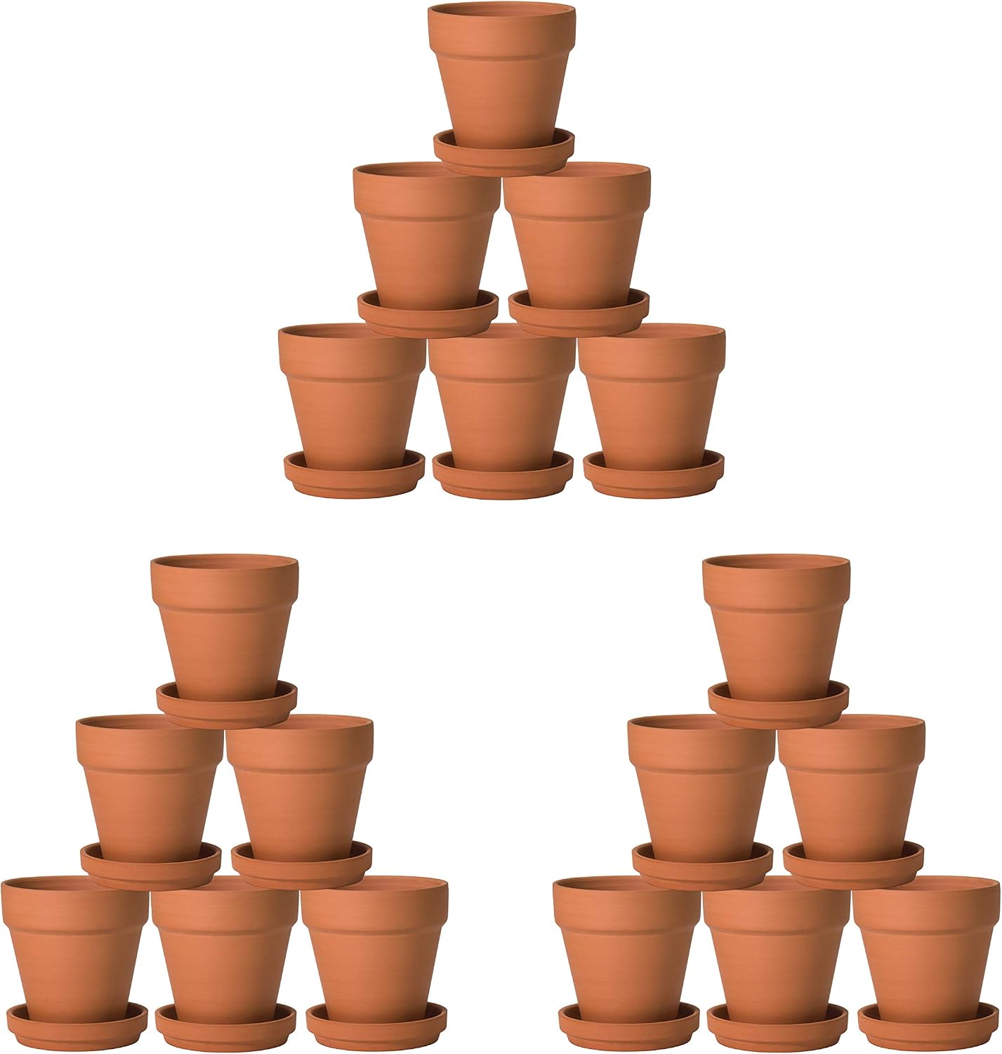 D'vine Dev 18-Pack Terracotta Plant Pots with Saucers, 3 in, 588-A-1-3 | High-Temperature Fired, Unglazed Terracotta