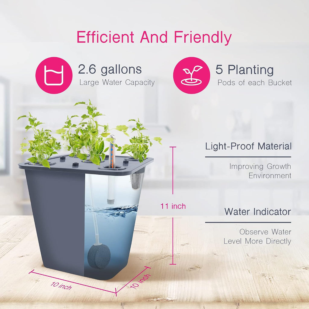 2 Hydroponic Buckets Kit for Plants, Hydroponics Growing System for Herbs/Tomato/Vegetables, DWC System with Air Pump &