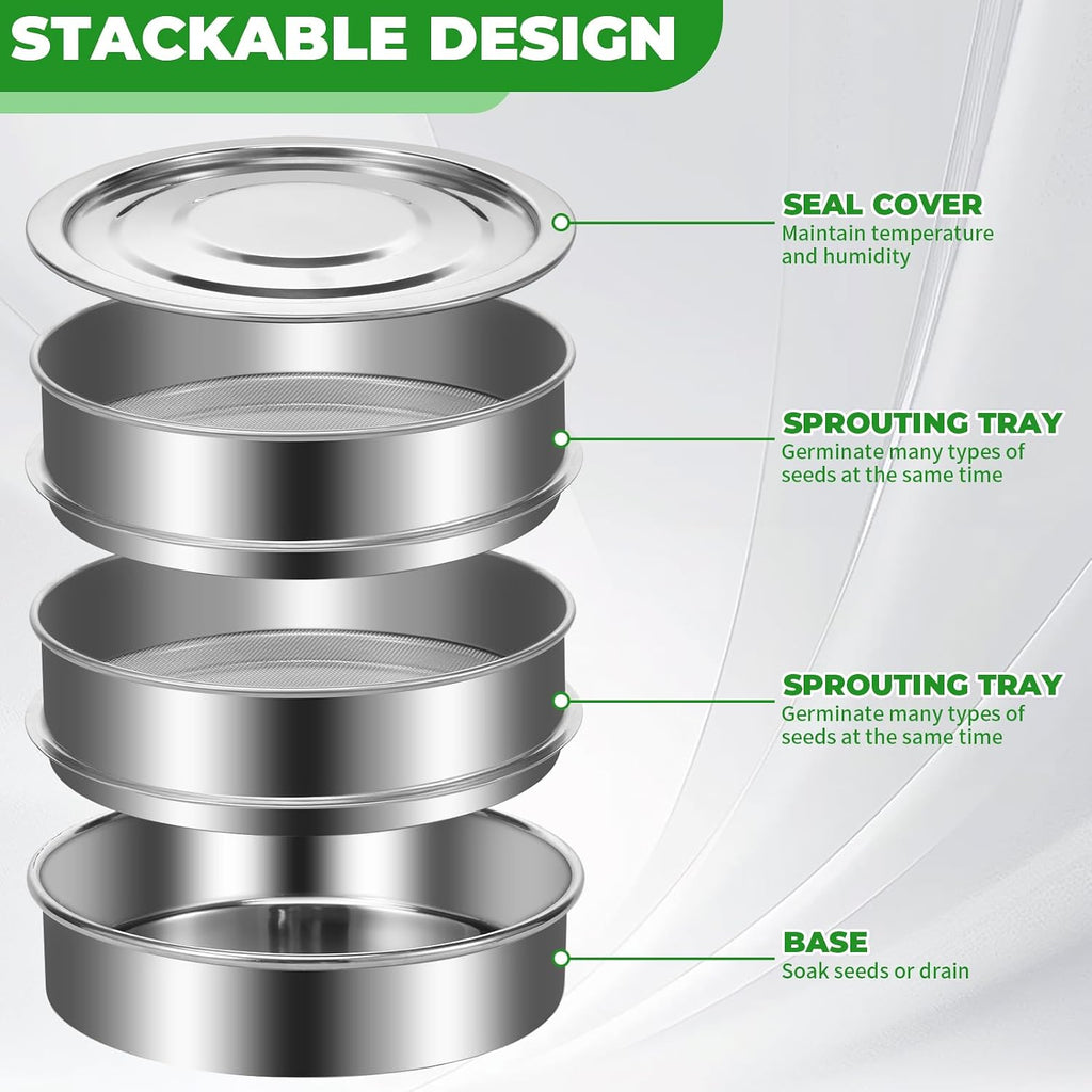 Sprouts Growing Kit Stainless Steel, Stackable Seed Sprouting Tray, Stainless Steel Seed Sprouting Kit, Seed Sprouter