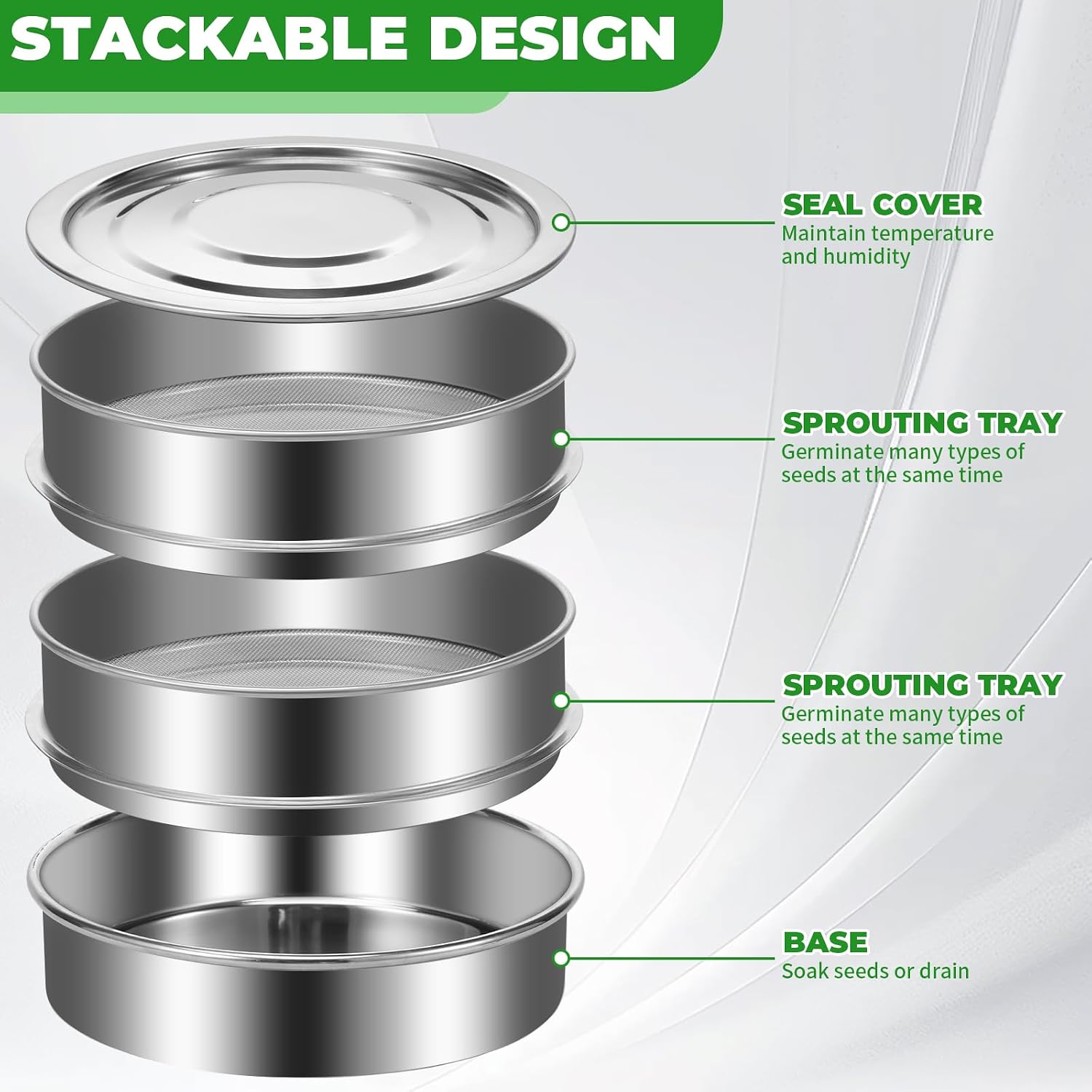 Sprouts Growing Kit Stainless Steel, Stackable Seed Sprouting Tray, Stainless Steel Seed Sprouting Kit, Seed Sprouter