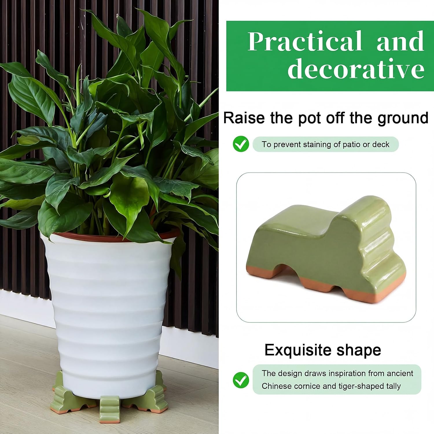Kigeli 6 Pcs Resin Garden Pot Feet for Outdoor Planters 3 Inch Long 1.5 Inch Tall Flower Handmade Elevator Plant Feet