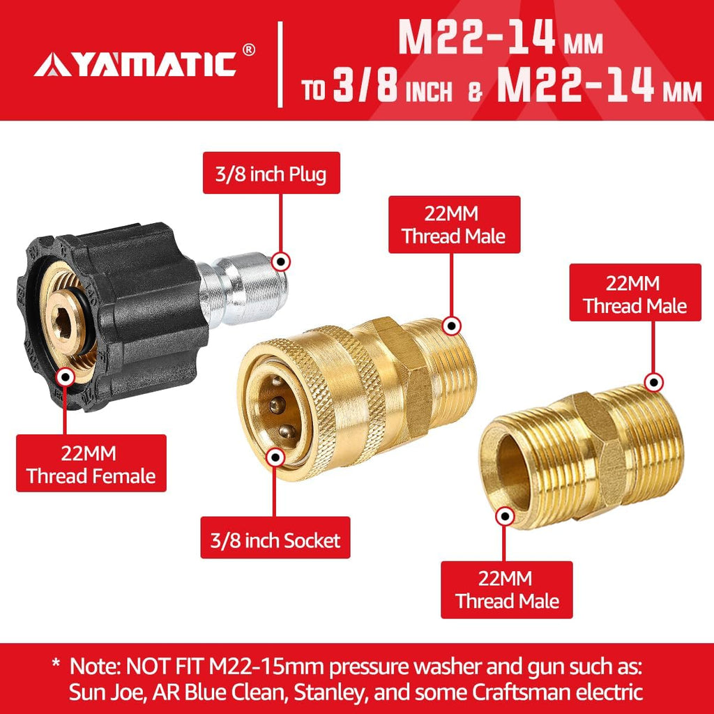 YAMATIC M22 to 3/8 in Pressure Washer Quick Connect Kit, 5000 PSI, 5 Pack | M22-to-3/8 in quick-connect couplers
