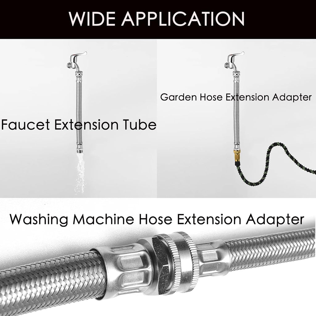 Garden Hose Extender, Kink-Free, Braided Stainless Steel Water Hose